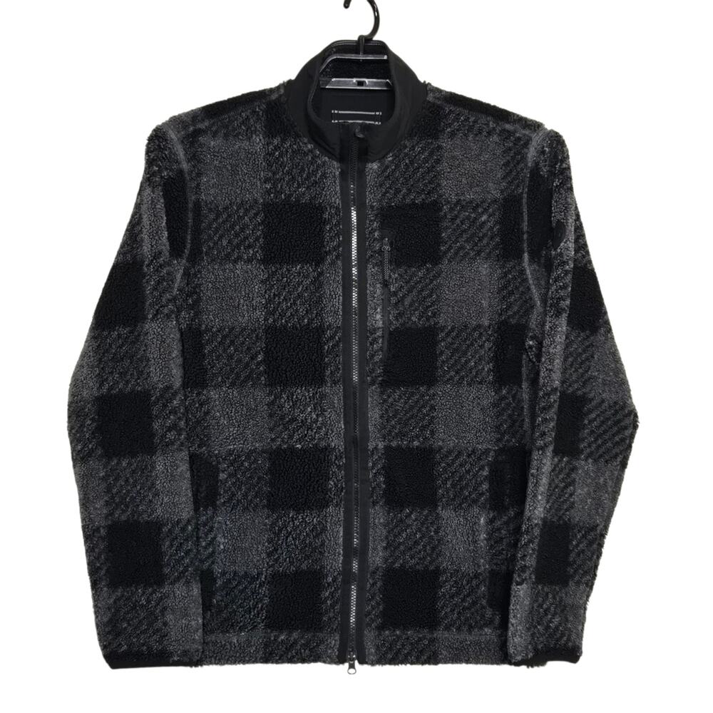 Mens Vineyard Vines On The Go Full Zip Sherpa Size Medium Black Gray Plaid